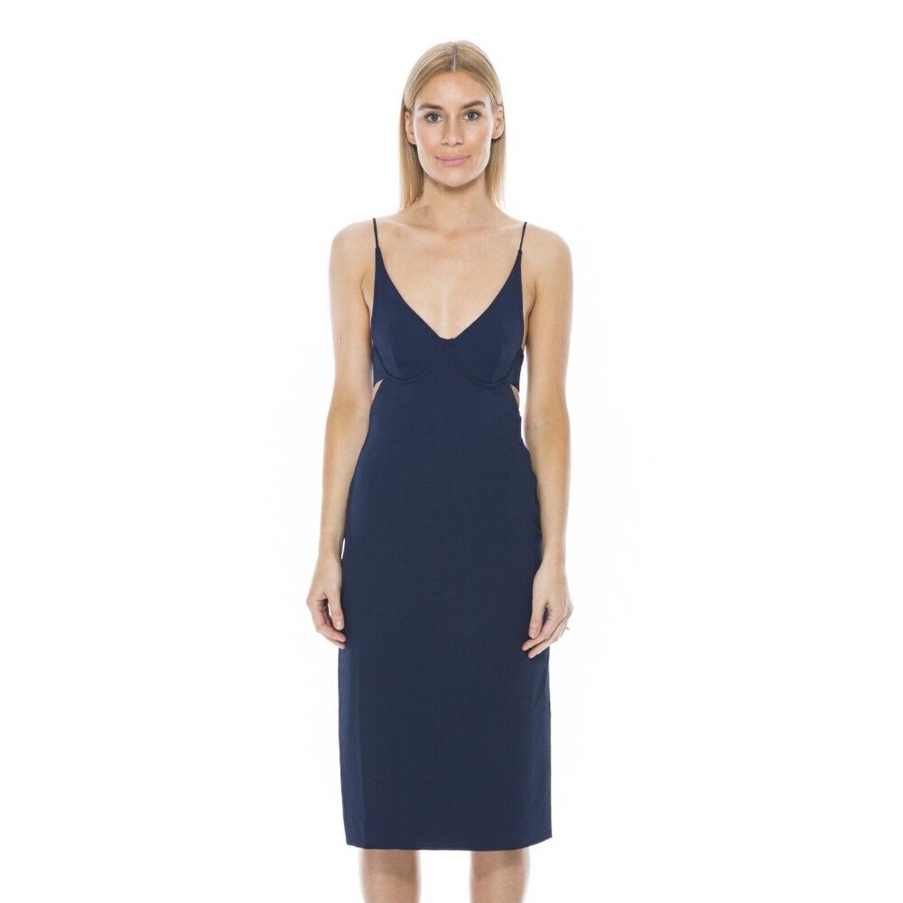 Dion Lee Navy Blue Fitted Bra Cocktail Dress Midi Sz 6 NWT